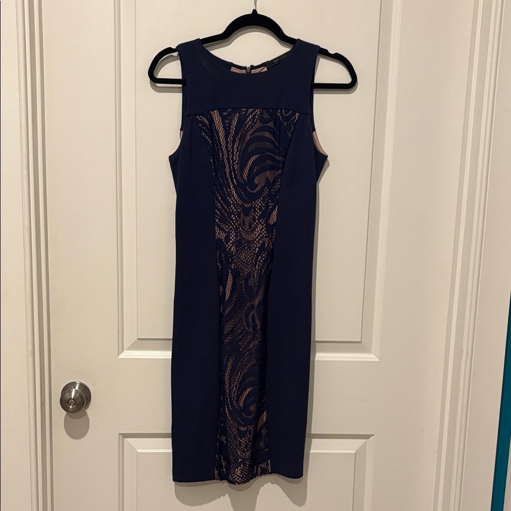 Euc- Bcbgeneration Navy And Beige Patterned Midi … - image 1
